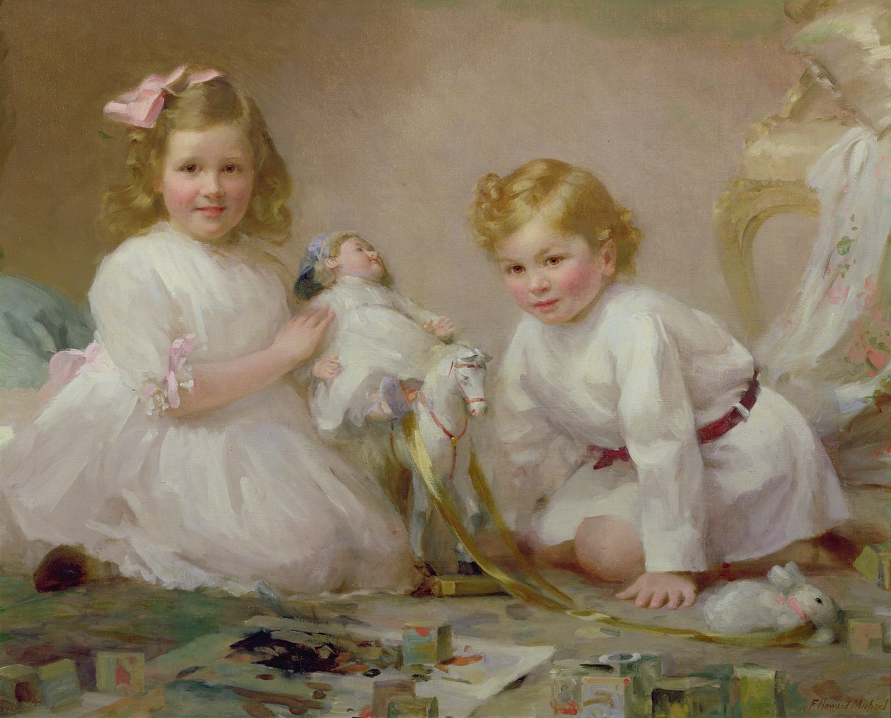 Veli ja sisar leikkimässä, 1915 tekijältä Frederick Howard Michael