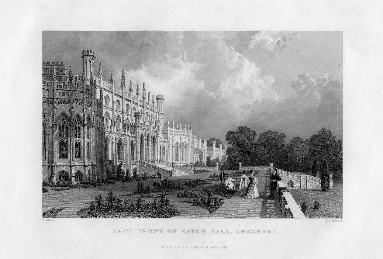 Eaton Hallin itärintama, Cheshire, 1845 tekijältä Frederick James Havell