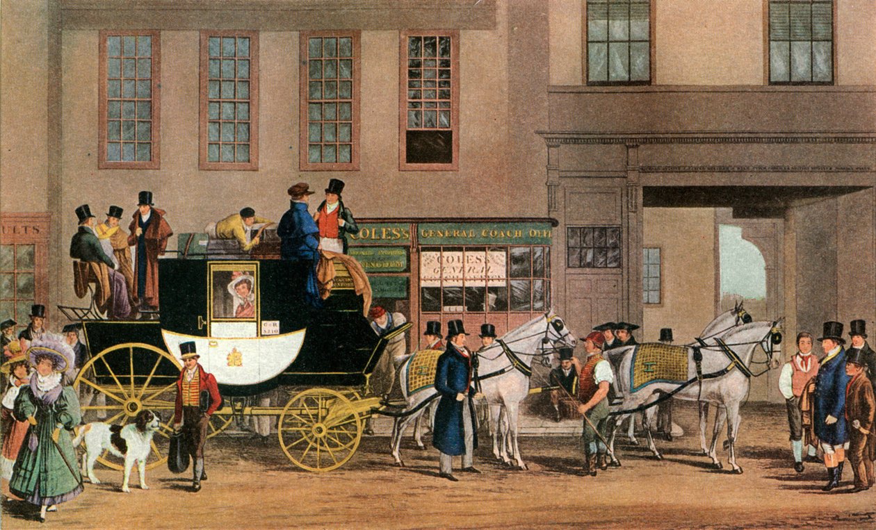 The Blenheim, Leaving the Star Hotel, Oxford, 1831 1927. tekijältä Frederick James Havell