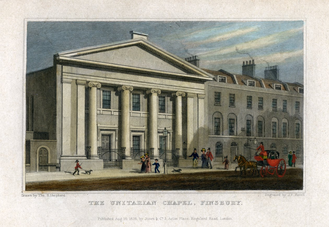 Unitaarinen kappeli, Finsbury, Lontoo, 1828 tekijältä Frederick James Havell