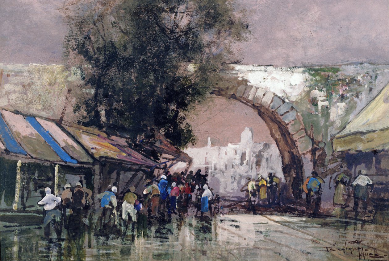 Teoksessa The Busy Haunts of Men, 1915 (öljy ja wc aluksella) tekijältä Frederick Johnn Hiles