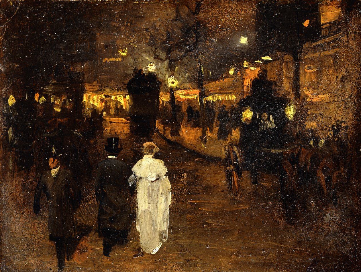 Charing Cross Road at Night, Lontoo, n. 1905 (öljy aluksella) tekijältä Frederick Judd Waugh