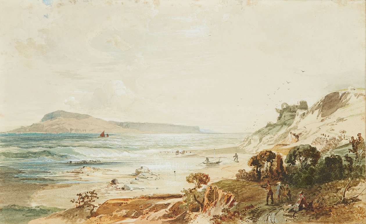 Näkymä Portlandin ja Sandsfootin linnalle, Dorset (akvarelli) tekijältä Frederick Lee Bridell