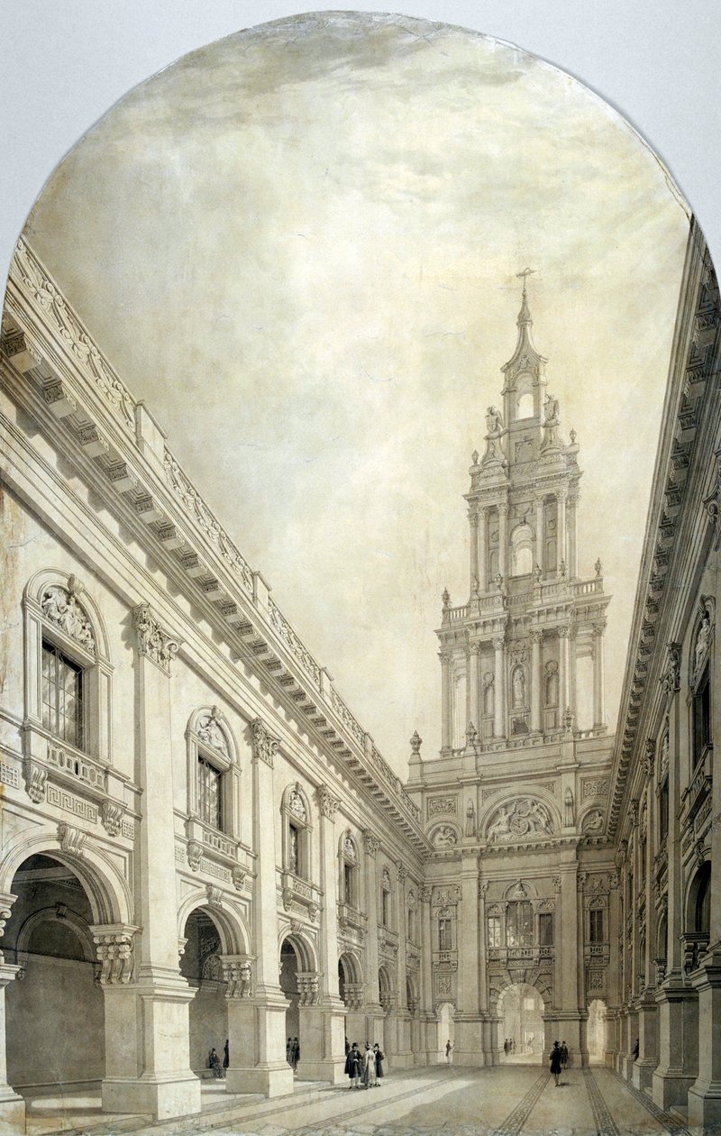 Suunnittelu uudelle Royal Exchangelle, 1839. tekijältä Frederick Mackenzie