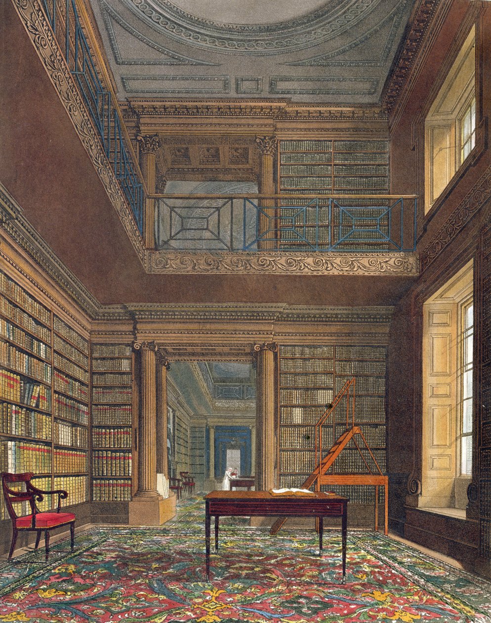 Eton College Library, "History of Eton Collegesta", osa "History of the Colleges" -julkaisua, kaivertanut William James Bennett (1787-1844) pub. kirjoittanut R. Ackermann, 1816 (akvatinta) tekijältä Frederick Mackenzie