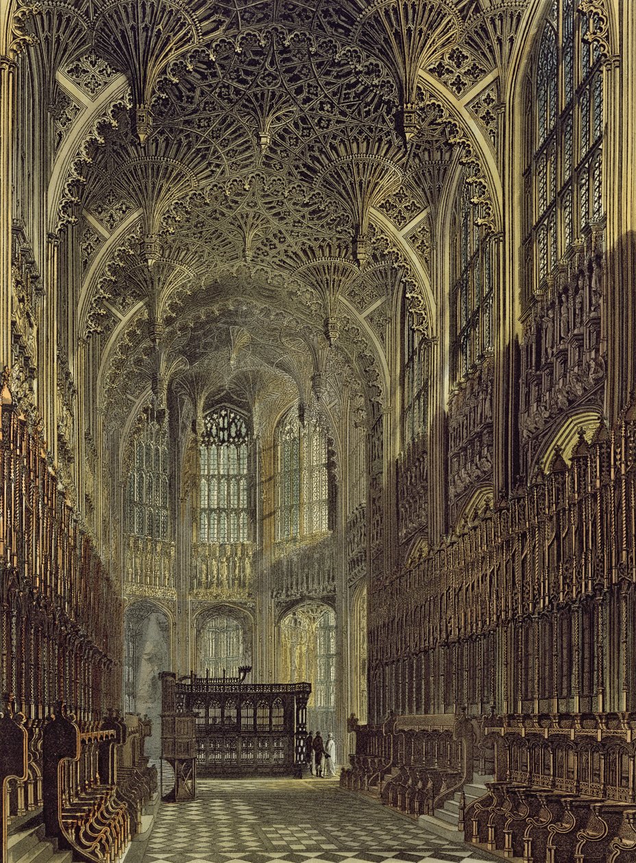 Henry the Seventh Chapel, levy 8 Westminster Abbeystä, kaiverrus J. Bluck (fl.1791-1831) pub. kirjoittanut Rudolph Ackermann (1764-1834) 1811 (akvatinta) tekijältä Frederick Mackenzie