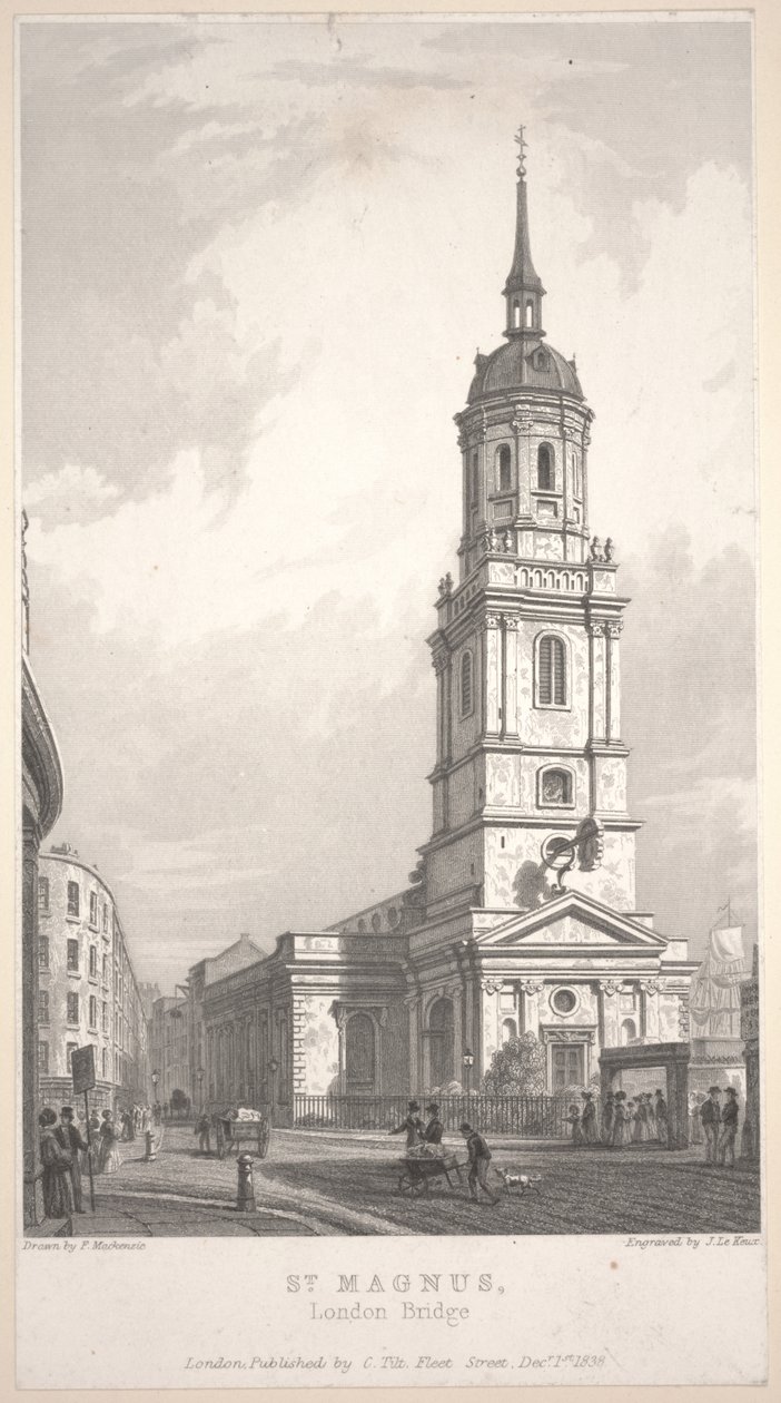 St. Magnus, London Bridge, kaiverrus John Henry Le Keux (1783-1846) tekijältä Frederick Mackenzie