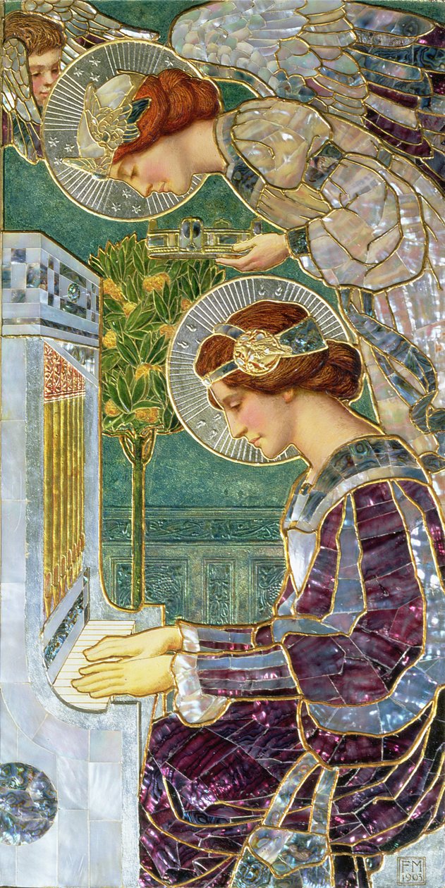 St. Cecilia, 1903 (maalattu reliefi, helmiäinen) tekijältä Frederick Marriott