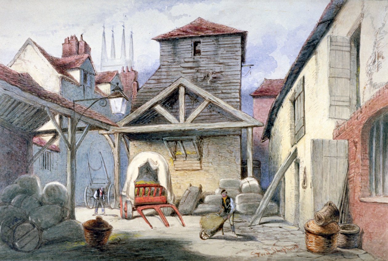 Rose Innin sisäpiha, Farringdon Street, Lontoo, 1838. tekijältä Frederick Napoleon Shepherd