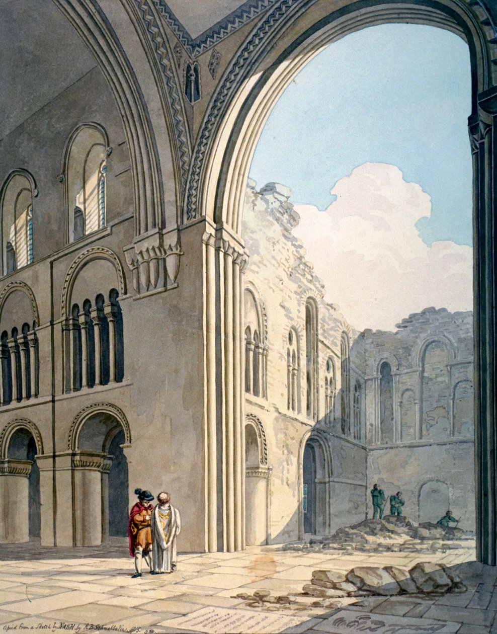 Pyhän Bartolomeus Suuren kirkon kuoro korjauksen aikana, Smithfield, Lontoon kaupunki, 1815 tekijältä Frederick Nash