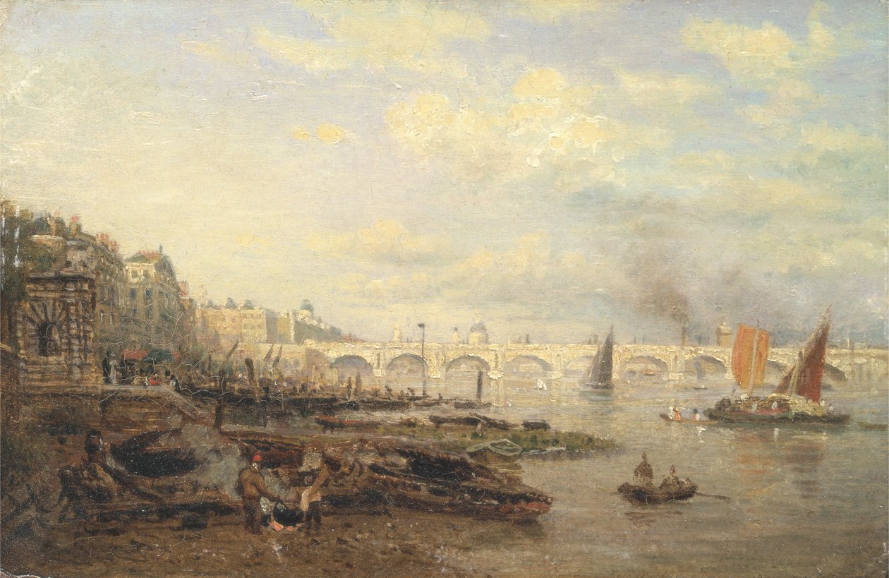Thames ja Waterloo Bridge Somerset Housesta, n. 1820-30 (öljy paneelille) tekijältä Frederick Nash