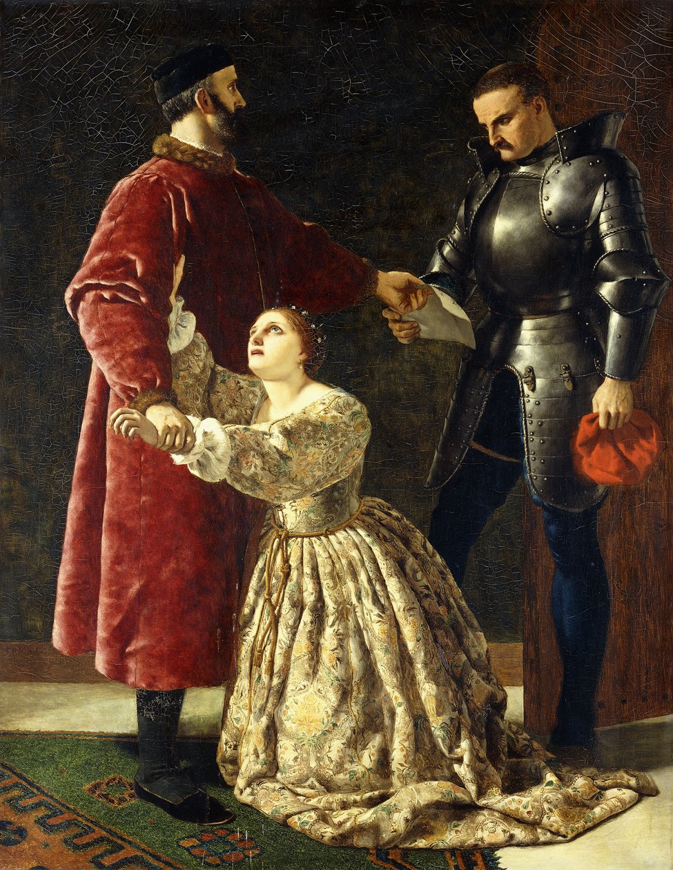 Duke Frederick karkotti Rosalindin hovistaan, tekijältä Frederick Richard Pickersgill