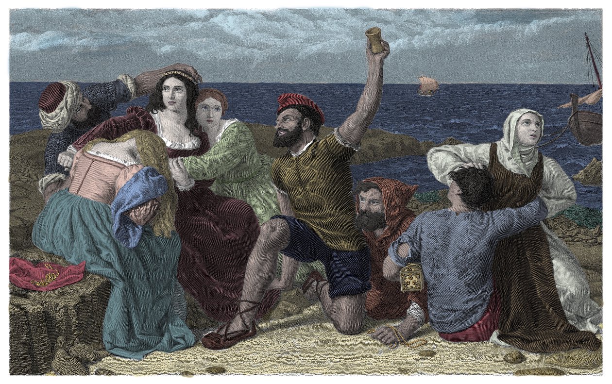 Pirates of the Mediterranee Sea Play Prisoners at the Illustration, Frederick Richard Pickersgill (1820-1900) 1869 tekijältä Frederick Richard Pickersgill