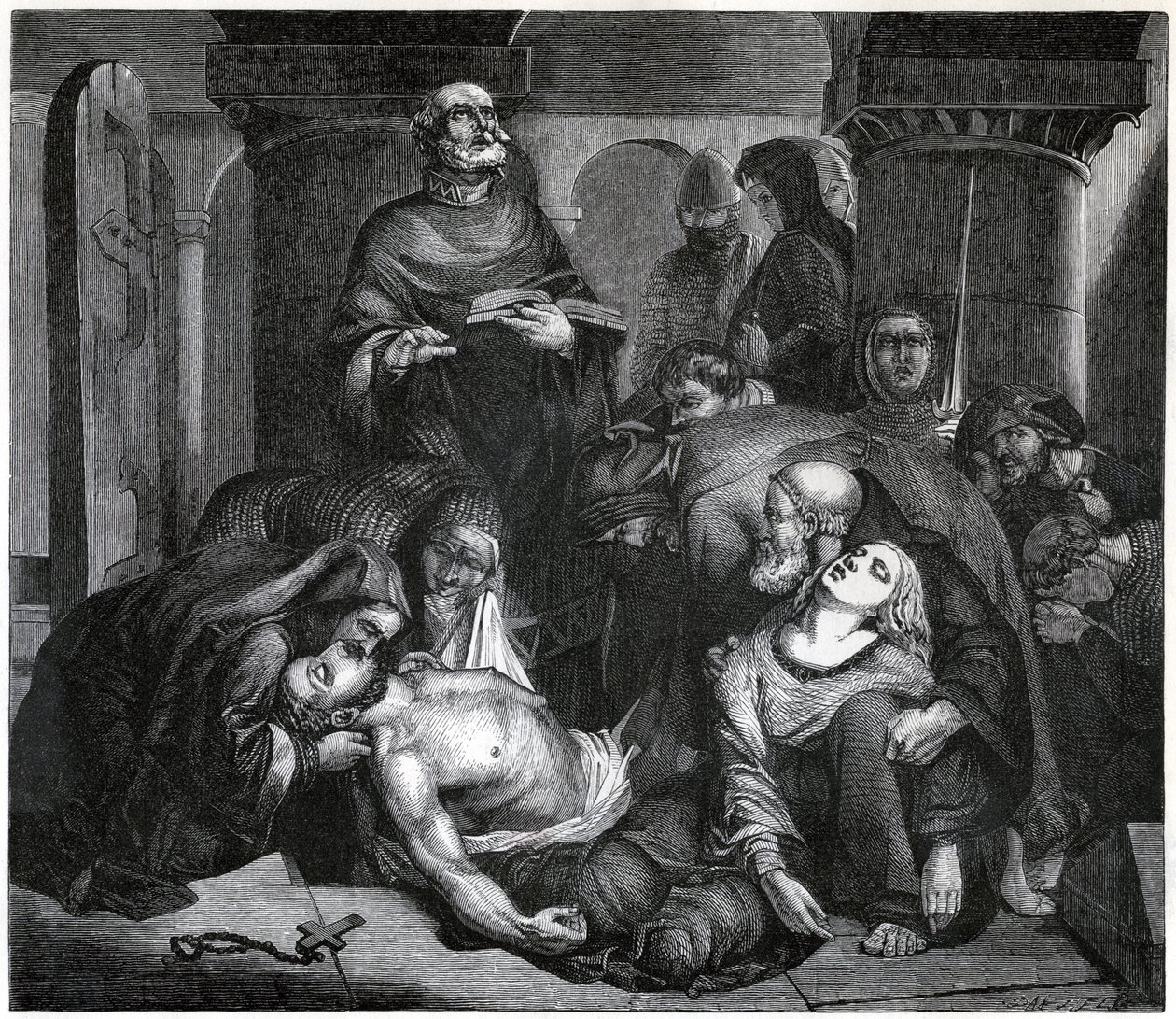 Haroldin hautaus Waltham Abbeyssa, 1847 tekijältä Frederick Richard Pickersgill
