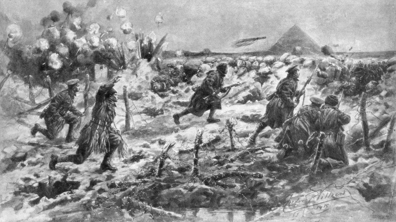 Brittiläinen hyökkäys pistimellä ja kranaatilla, Neuve-Chapelle, Ranska, 10. maaliskuuta 1915, 1926. tekijältä Frederick Villiers