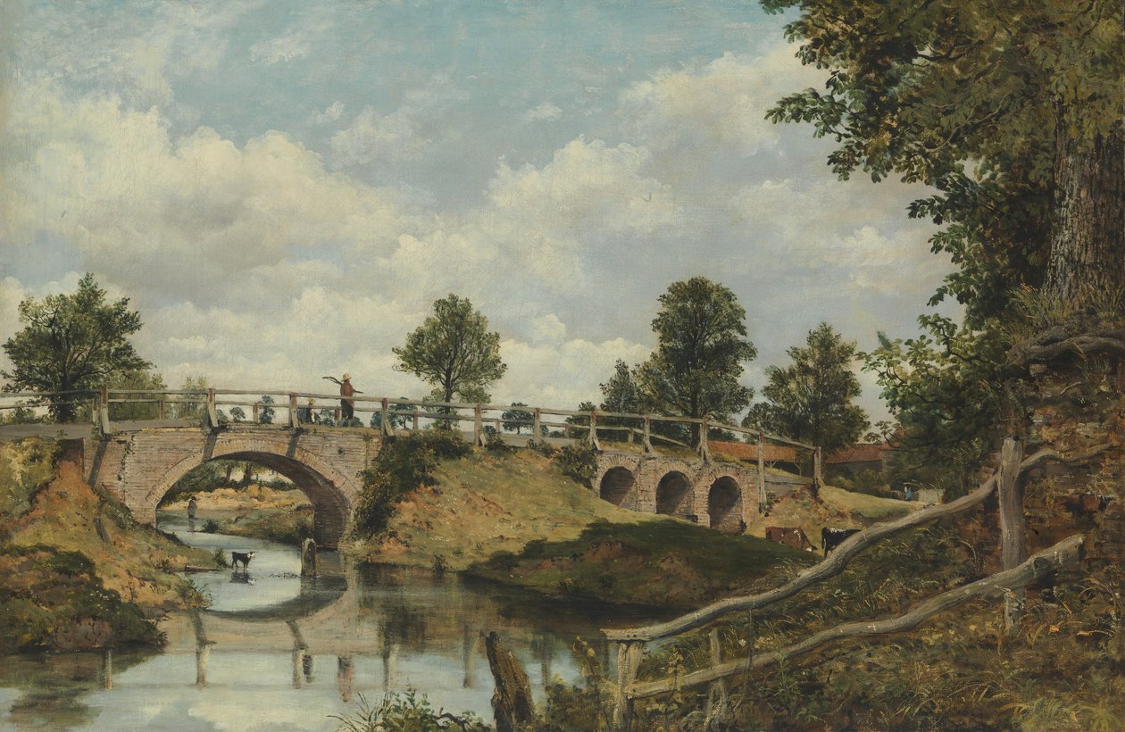 Vanha silta Hendonissa, Middlesexissä, n. 1828. tekijältä Frederick W Watts