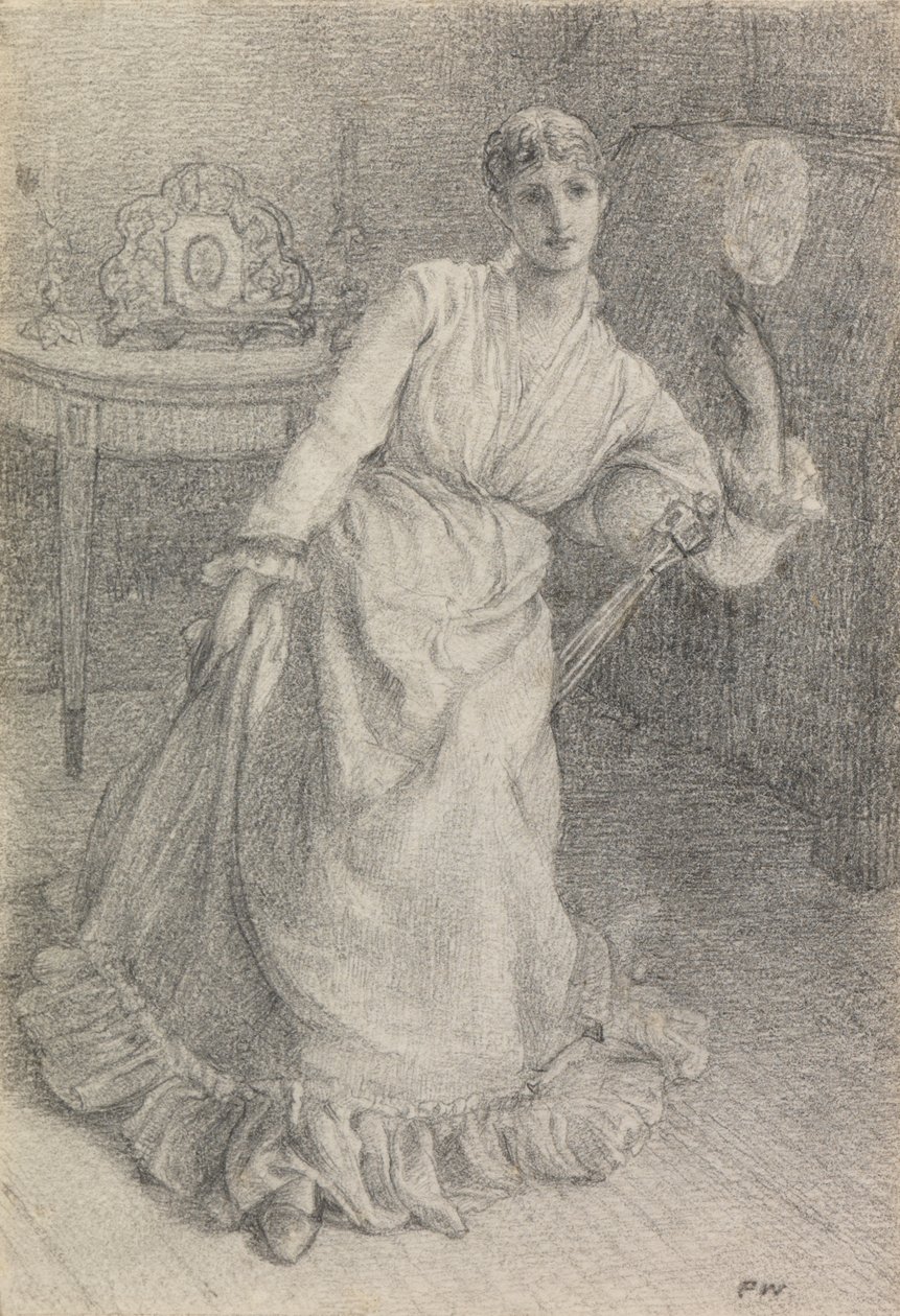 Neiti Maria Ansdell (kynä paperille asetettuna kortille) tekijältä Frederick Walker