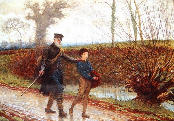 Wayfarers (lyijykynä ja vesiväri korotettuna vartalovärillä paperille) tekijältä Frederick Walker