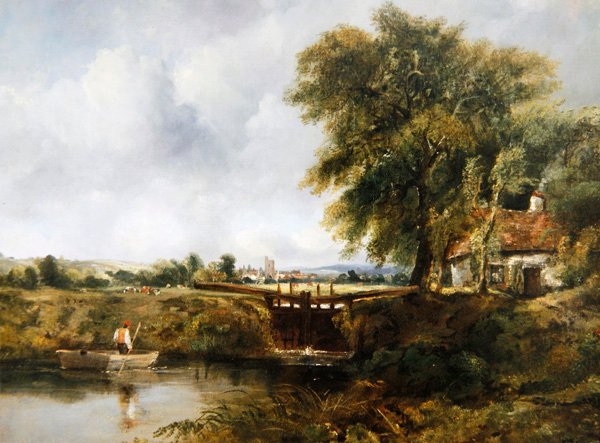 Dedham Lock (öljy kankaalle) tekijältä Frederick Waters Watts
