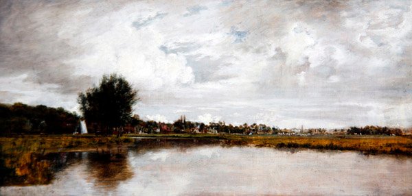 Yare-joki Thorpen kohdalla Norwichin lähellä, noin 1820-21 (öljy kankaalle). tekijältä Frederick Waters Watts
