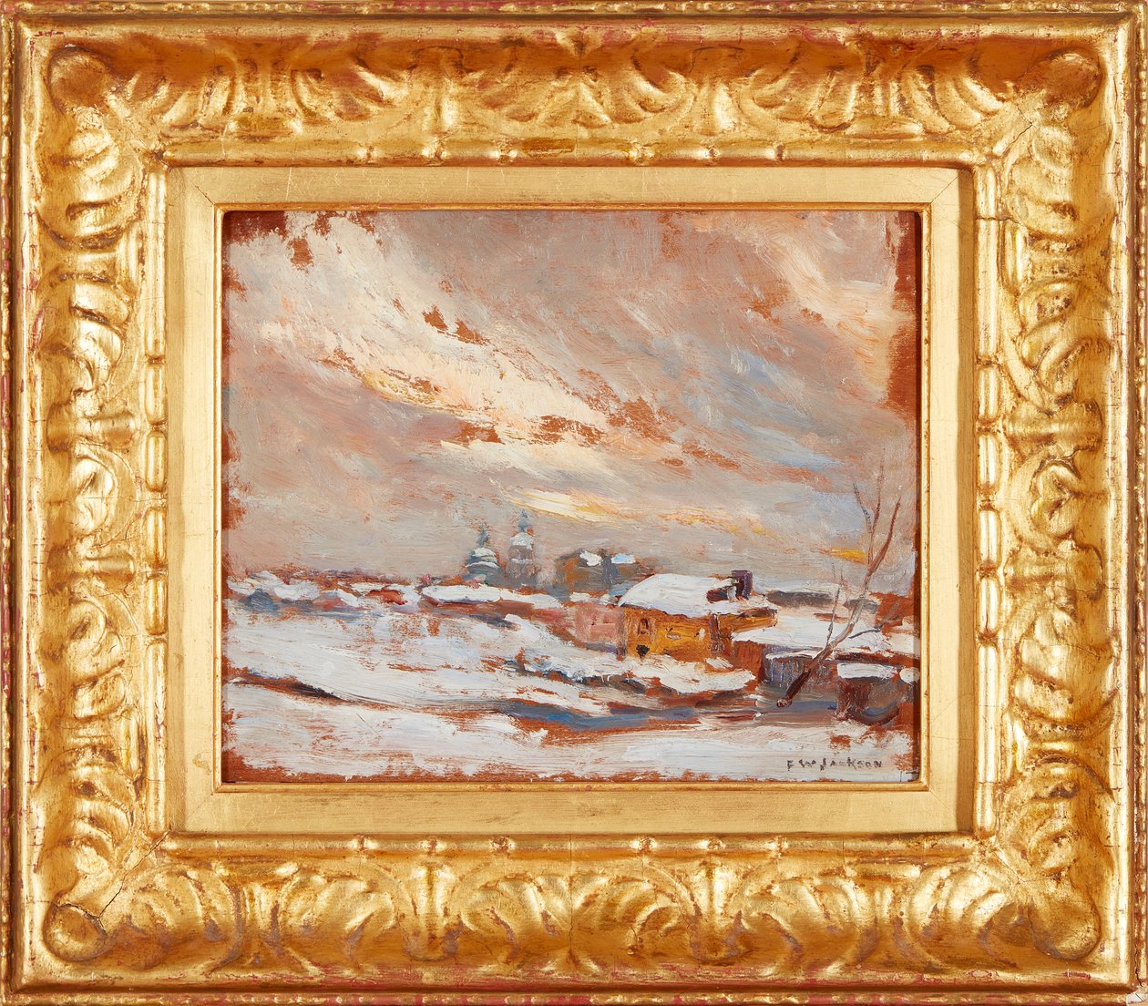 Talvimaisema kaukaisine kupoleineen, Venäjä (öljy, paneeli) tekijältä Frederick William Jackson