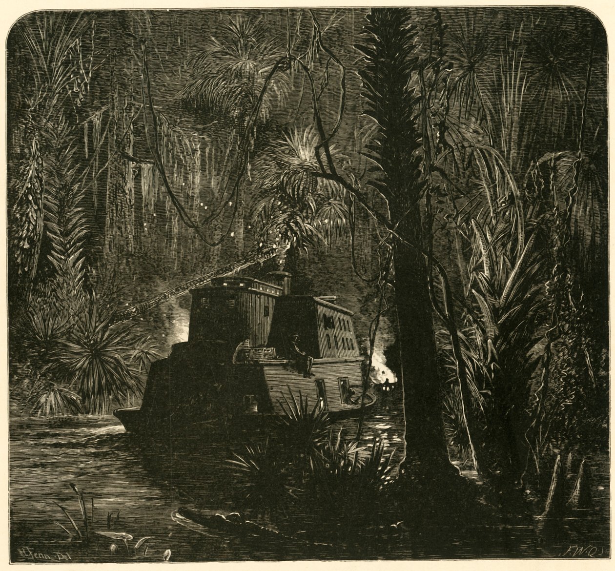 "Nousemassa Ocklawaha-joelle yöllä", 1872. tekijältä Frederick William Quartley