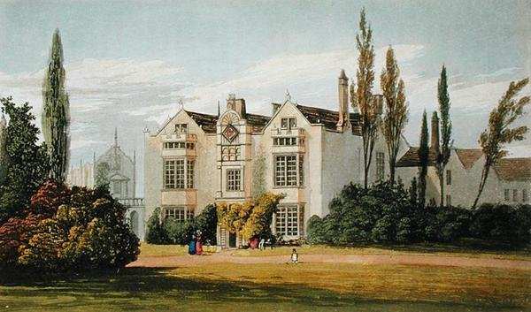 Burford Priory, Ackermannin "Repository of Arts", julkaistu n. 1826 (värilitho) tekijältä Frederick Wilton Litchfield (after) Stockdale