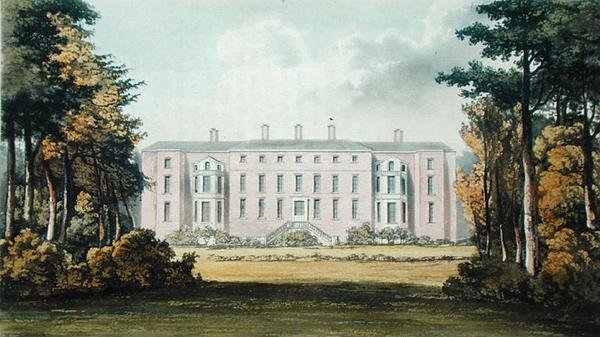 Ham House, Ackermannin "Repository of Arts" -teoksesta, julkaistu noin vuonna 1826 (värilitro). tekijältä Frederick Wilton Litchfield (after) Stockdale