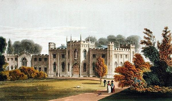Roehampton Priory, Ackermannin "Repository of Arts", julkaistu 1827 (värilitho) tekijältä Frederick Wilton Litchfield (after) Stockdale