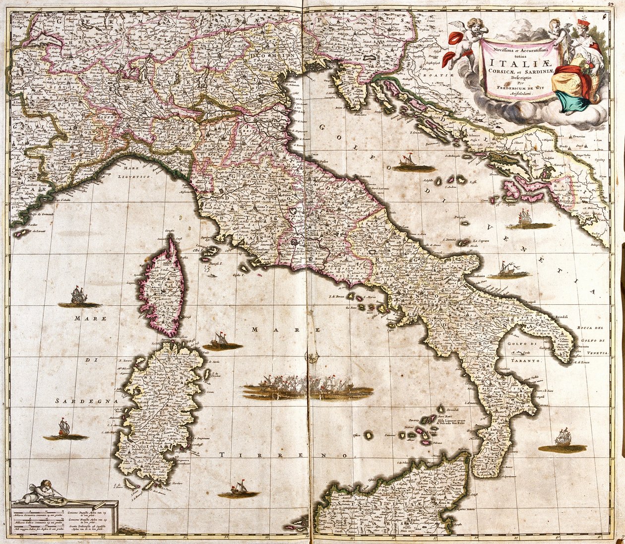 Italian, Korsikan ja Sardinian kartta (etsaus tekijältä Frederick de Wit