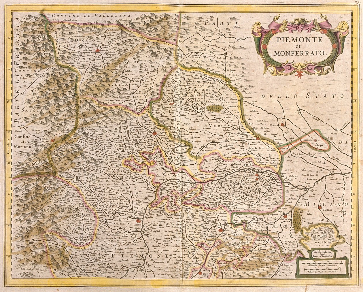 Piemontin kartta (Italia) (etsaus tekijältä Frederick de Wit