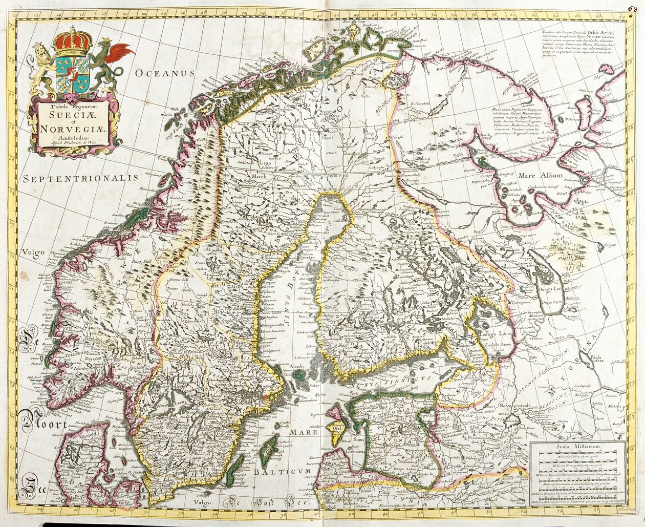 Ruotsin ja Norjan kartta (etsaus tekijältä Frederick de Wit