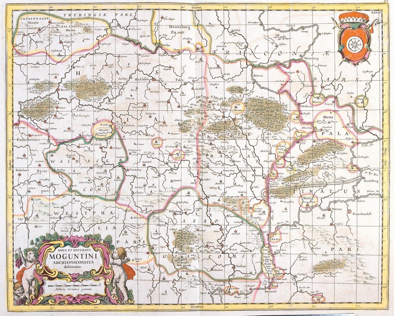 Mainzin (Saksa) Archevechen kartta (etsaus tekijältä Frederick de Wit