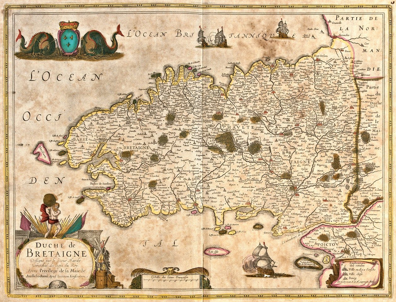 Bretagnen herttuakunnan kartta (Ranska) (etsaus tekijältä Frederick de Wit