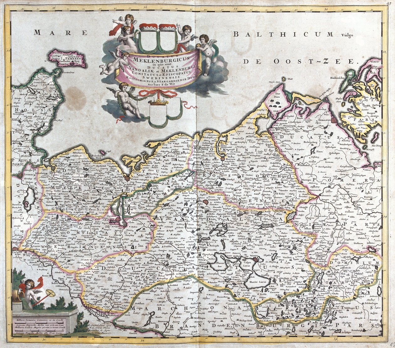 Mecklenburg Schwerinin herttuakunnan kartta (Saksa) (etsaus tekijältä Frederick de Wit