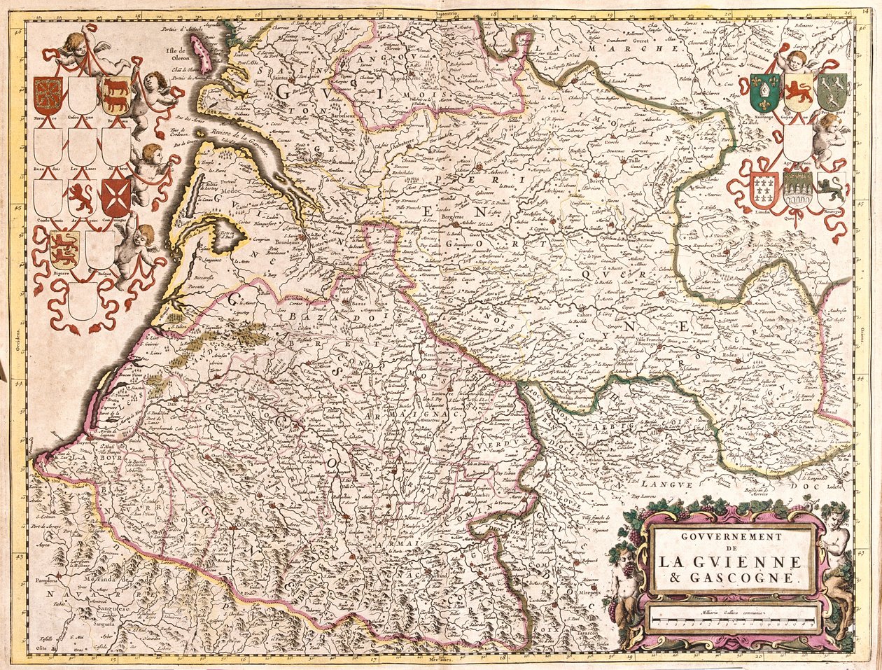 Guyennen ja Gascognen hallituksen kartta (Ranska) (etsaus tekijältä Frederick de Wit