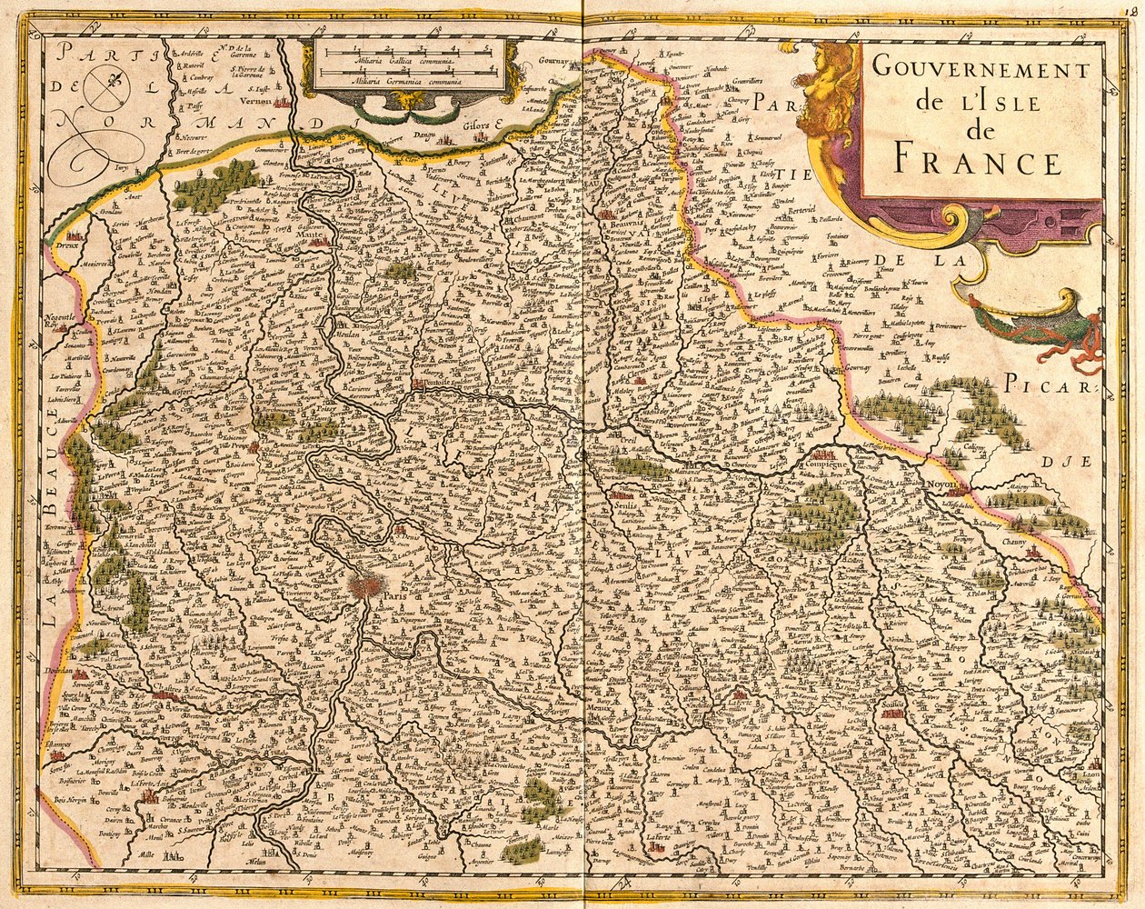Ile de Francen kartta (Ranska) (etsaus tekijältä Frederick de Wit