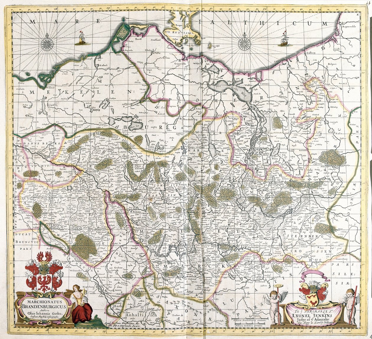 Kartta Brandenburgin (Saksa) markkrahvaattista (etsaus tekijältä Frederick de Wit