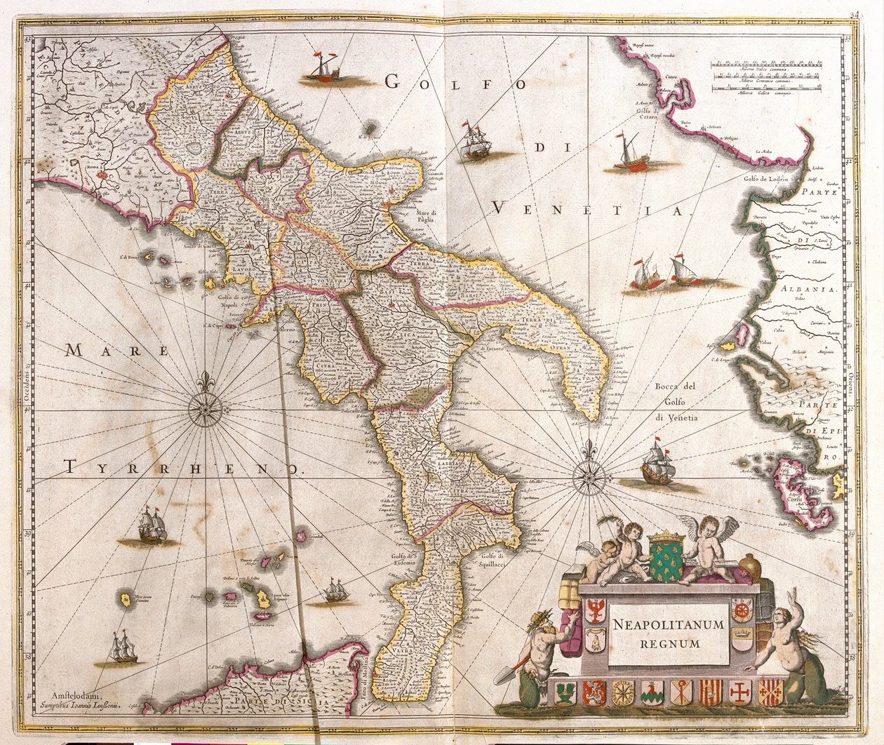 Napolilaisen kuningaskunnan kartta (Italia) (etsaus tekijältä Frederick de Wit