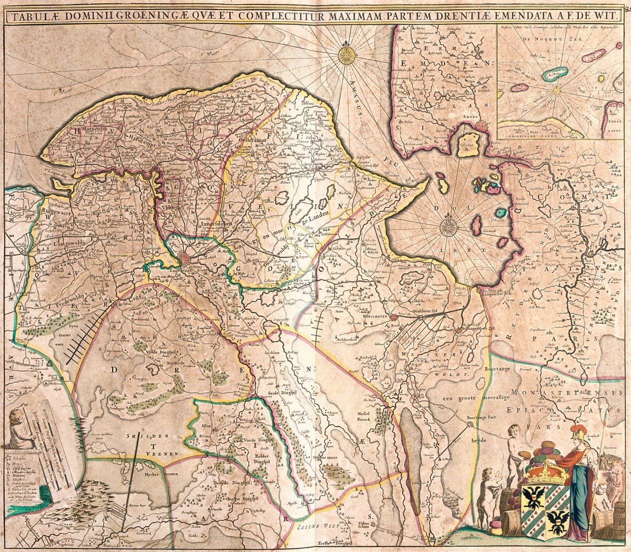 Groningenin maakunnan kartta (Alankomaat) (etsaus tekijältä Frederick de Wit