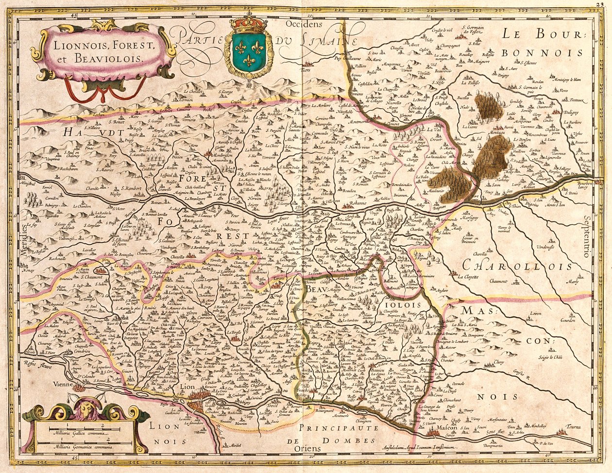 Aluekartat Lyon ja Beaujolais (Ranska) (etsaus tekijältä Frederick de Wit