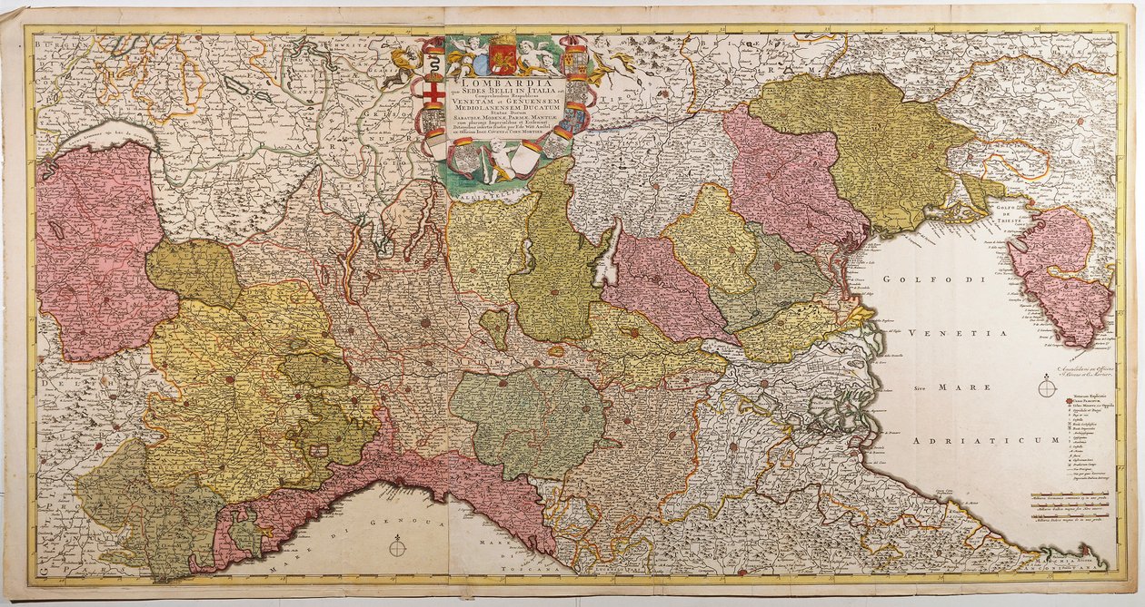 Pohjois-Italia. Kartta Frederik de Wit, Amsterdam, Kuparikaiverrus. 1705 tekijältä Frederick de Wit