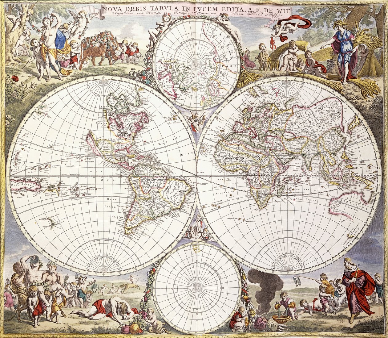 Maailmankartta Atlas Majorista, n. 1705 tekijältä Frederick de Wit
