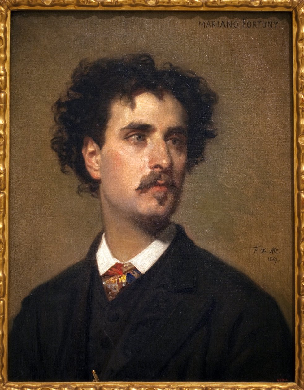 Taidemaalari Mariano Fortuny y Marsalin (1838-1874) muotokuva. Federico de Madrazon (1815-1894) maalaus öljy kankaalle tekijältä Frederico de Madrazo