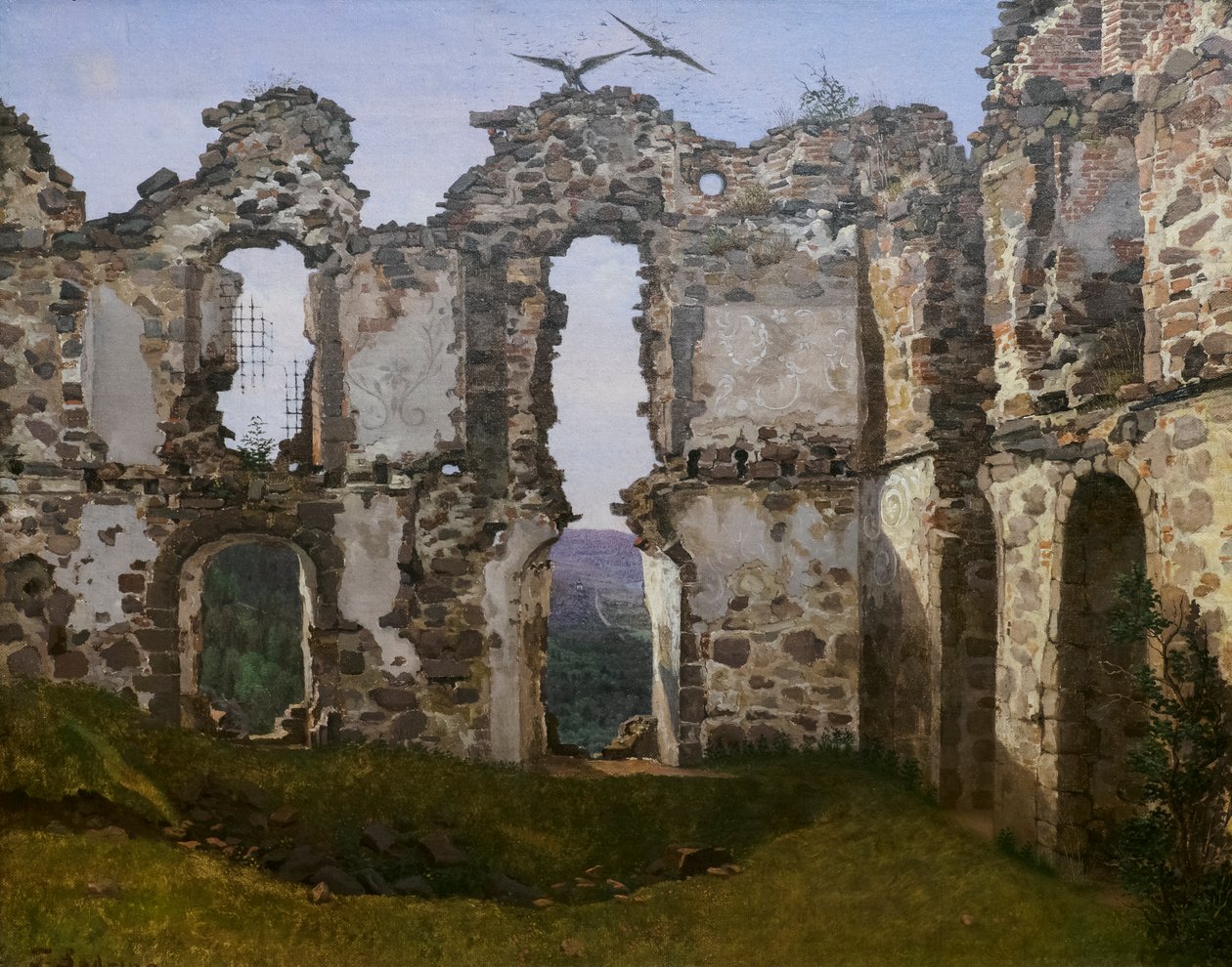 Brahehusin rauniot Ruotsissa, opinnäytetyö, noin 1832 (öljy kankaalle). tekijältä Frederik Hansen Sodring