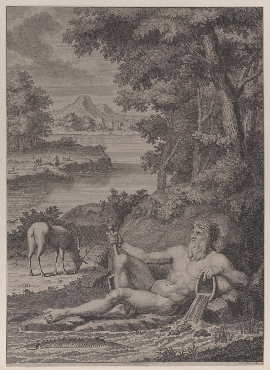 Joen jumala maisemassa, 1725. tekijältä Frederik Ottens