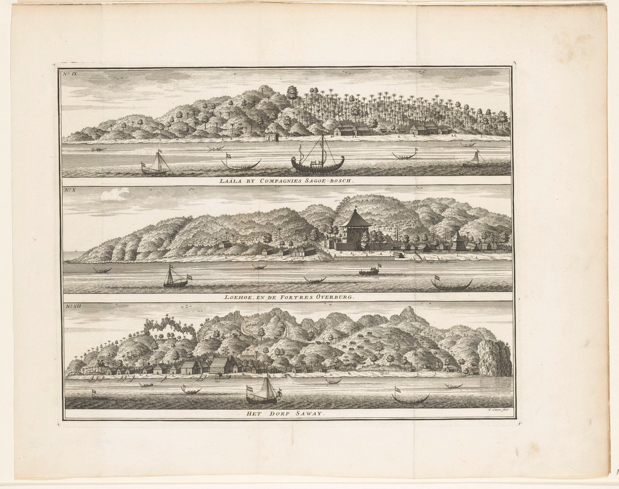 Useita VOC-vahvikkeita Ceramissa Laäla by Compagnies Sagoe-bosch / Loehoe ja Fortres Overburg / Sawayn kylä (otsikko esineessä) tekijältä Frederik Ottens