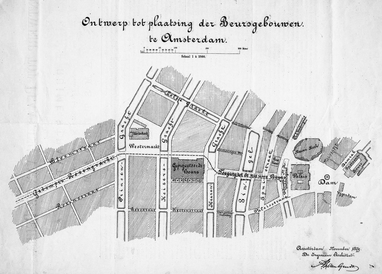 Suunnittelu hyödykepörssille, Amsterdam, tilanne. Marraskuuta 1879 tekijältä Frederik Willem van Gendt