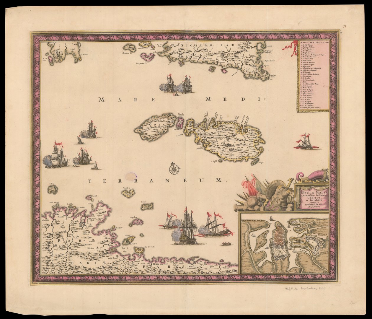 Insula Malta accuratißime Delineata Urbibus et Fortalitiis expressa (Maltan saaristo) tekijältä Frederik de Wit