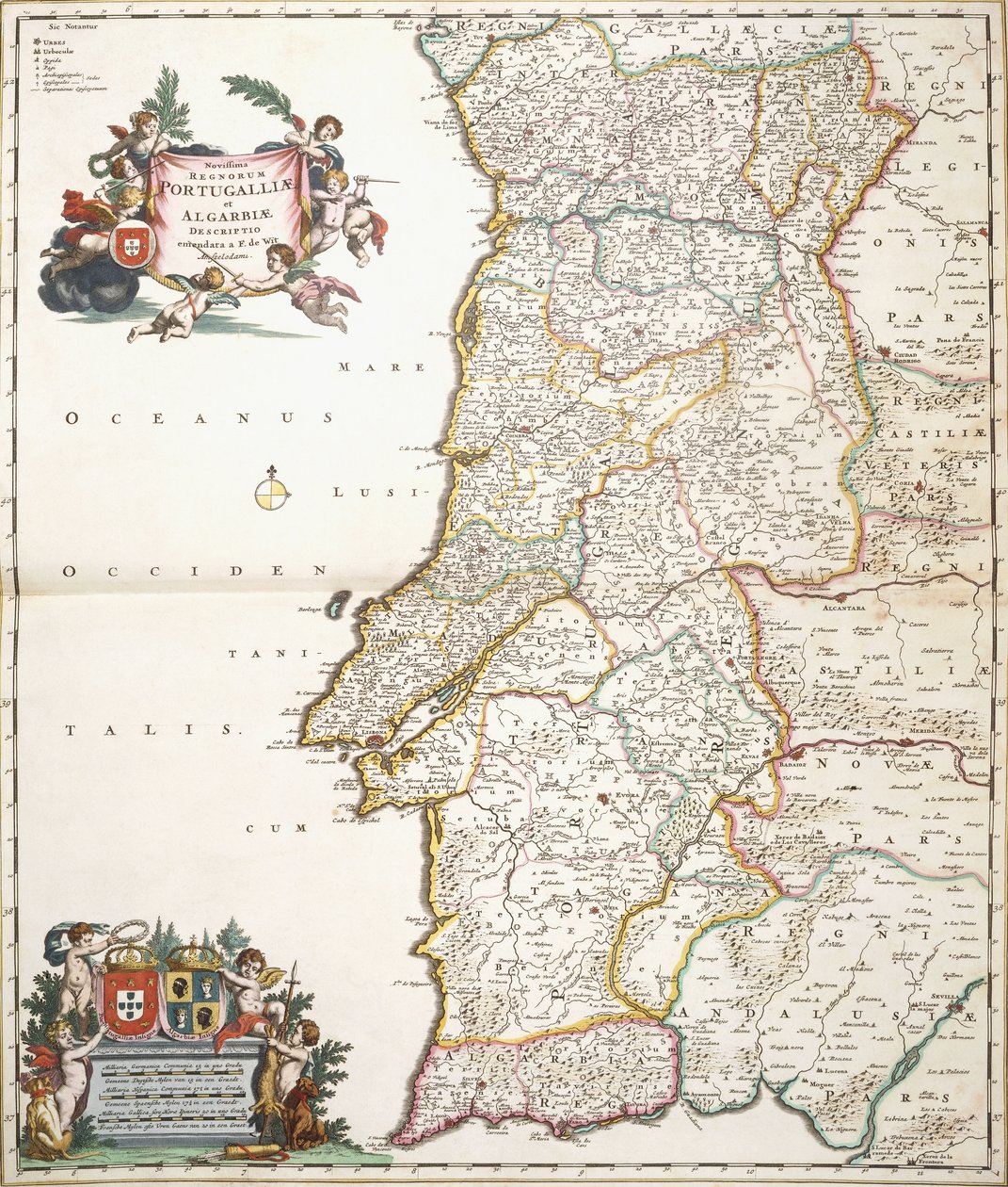 Kartta näyttää Portugalin, noin 1680 tekijältä Frederik de Wit